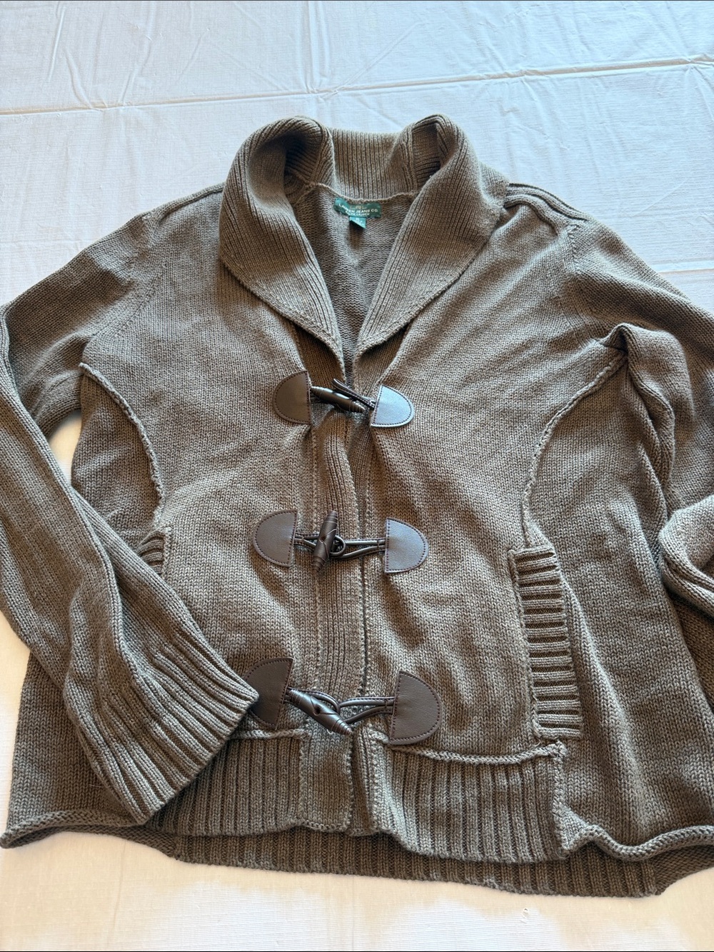 Lauren Ralph Lauren Sweater Womens CL Olive Toggle Cardigan Pockets Casual!